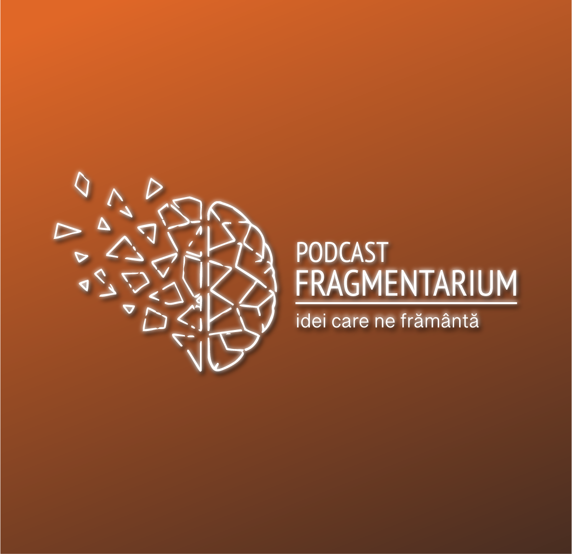 Logo-ul Podcast Fragmentarium, luminos, pe fundal întunecat